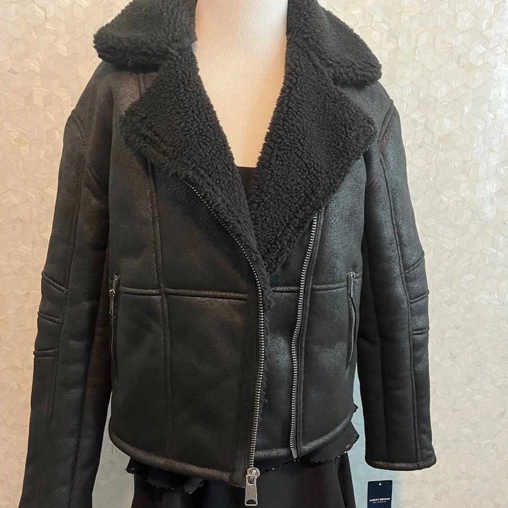 Lucky Brand Faux Fur Shearling Black Jacket - Picture 1 of 11